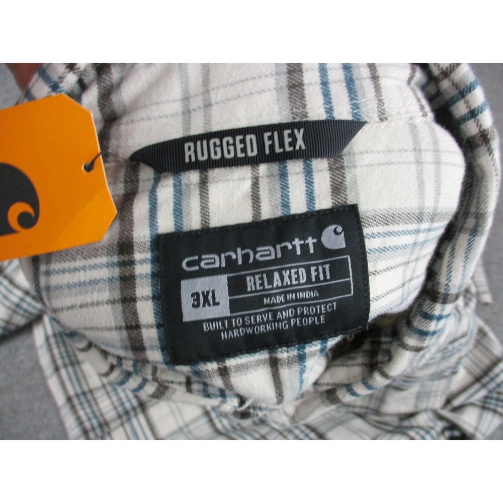 Carhartt Shirt Mens 3XL XXXL Off White Cream Rugged Flex Flannel Work Wear - Picture 6 of 11